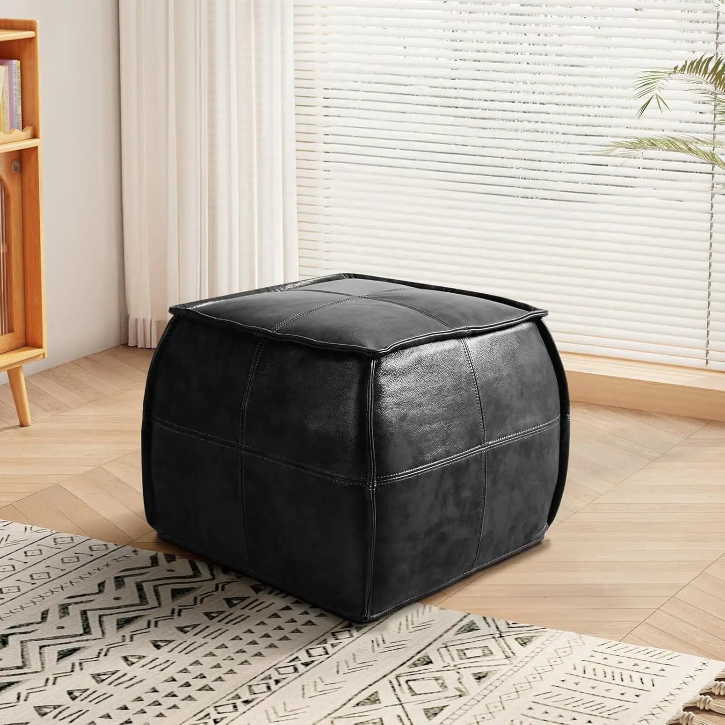 Handmade Stuffed Square Ottoman,Genuine Leather Pouf
