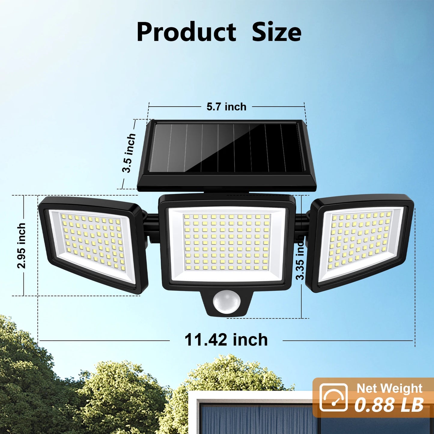 (1/2/3 Pack) 3-Head Solar Outdoor Light, Wireless Remote Control