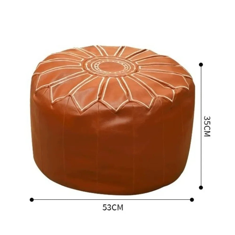 PU Leather Fillable Ottoman Pouf Embroidered Pattern