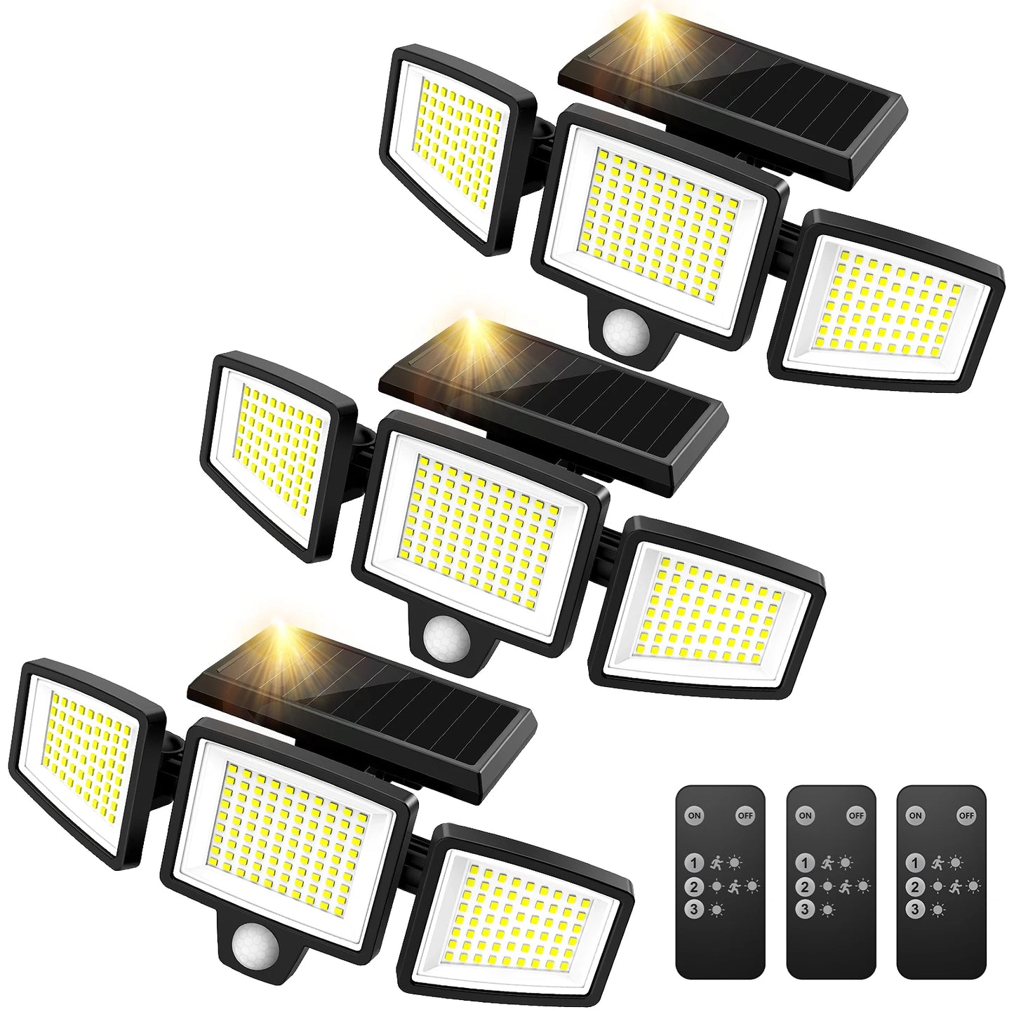 (1/2/3 Pack) 3-Head Solar Outdoor Light, Wireless Remote Control