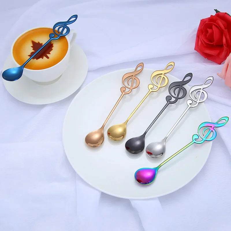 3/5/10pcs 304 Stainless Steel Musical Notes Coffee Spoon