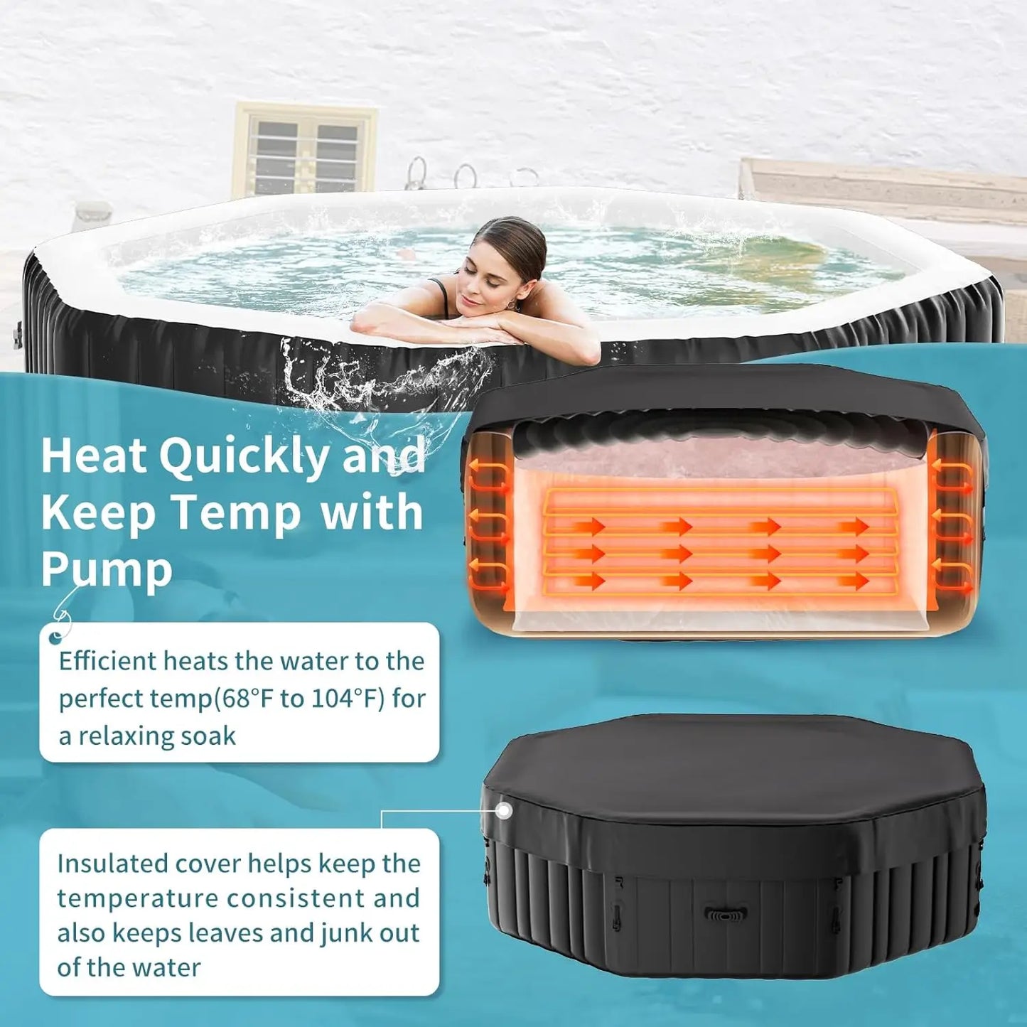 4-6 Person Inflatable Hot Tub,  77” X 25”Leak-Proof 130 Air