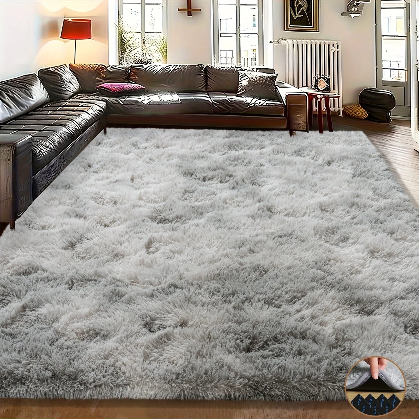 Fluffy tie-dyed gray carpet, upgraded non-slip home  carpet.