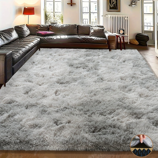 Fluffy tie-dyed gray carpet, upgraded non-slip home  carpet.
