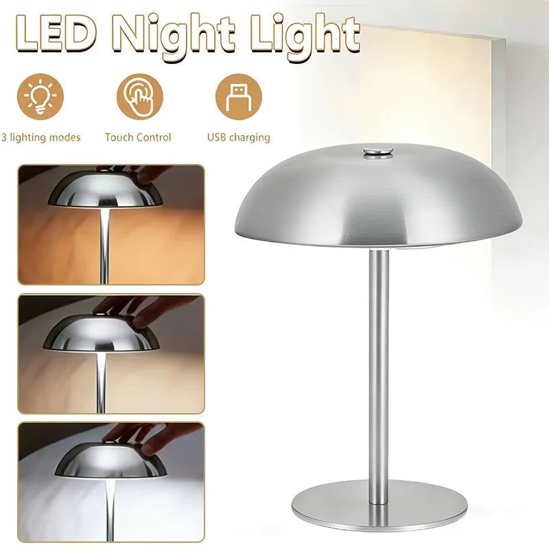 Mushroom Bedside Night Light with 1800mAh Battery, 3 Color Temperatures Adjustable