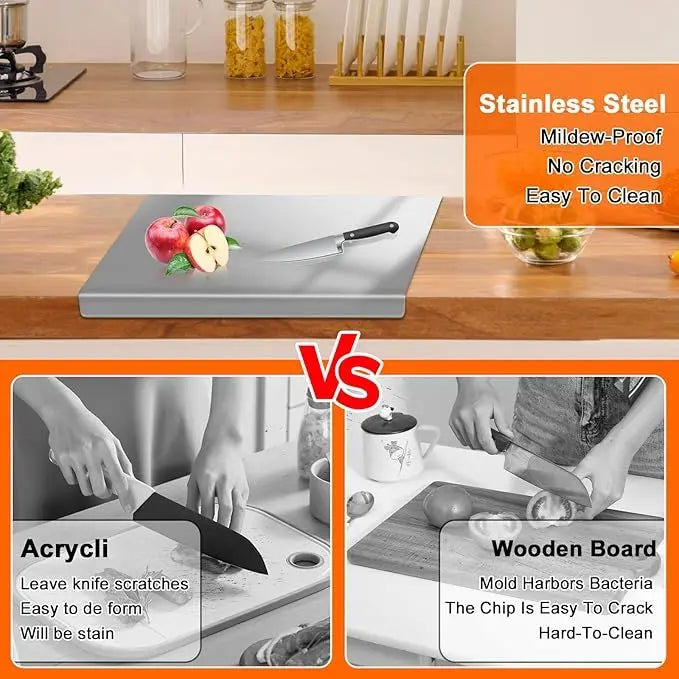 Large Stainless Cutting Board with Lid And Non-Slip Pad