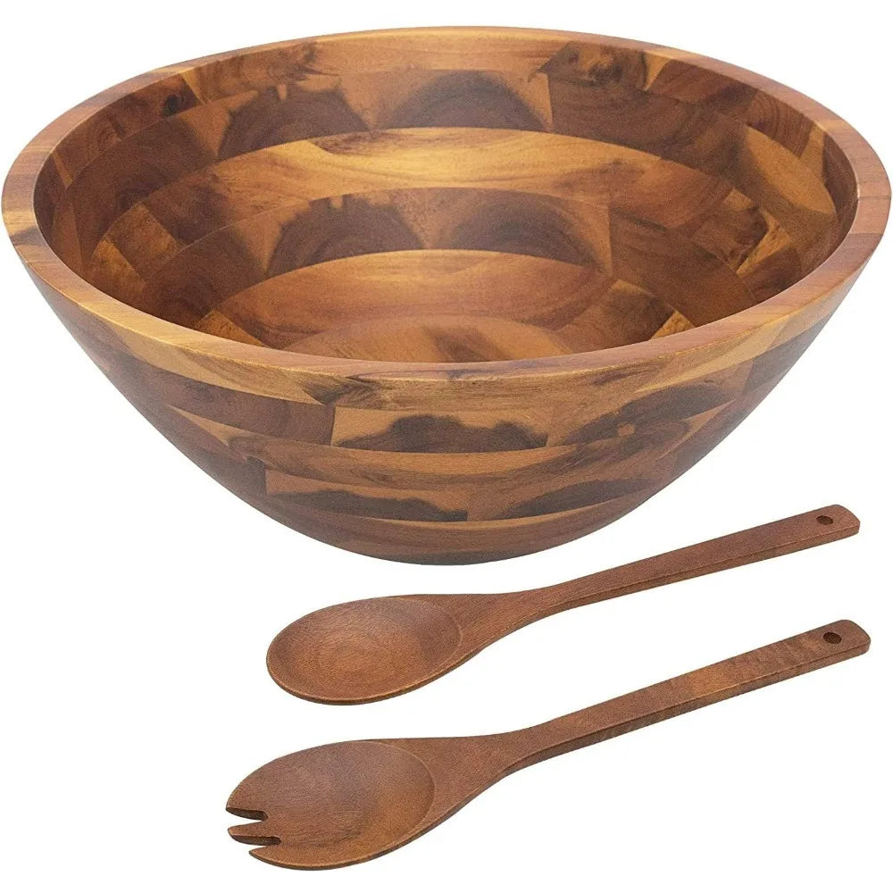 Acacia Wood Salad Bowl Set -Serving Utensils, 12.5"
