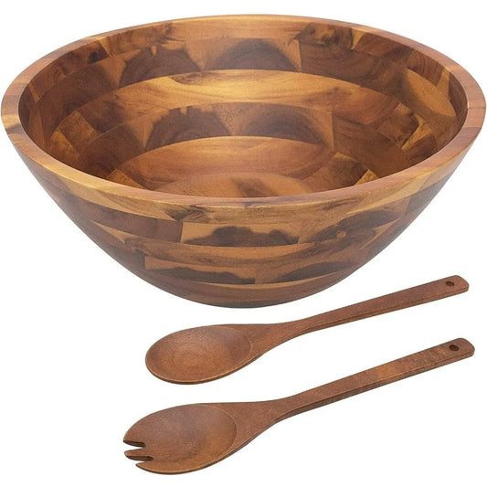 Acacia Wood Salad Bowl Set -Serving Utensils, 12.5"