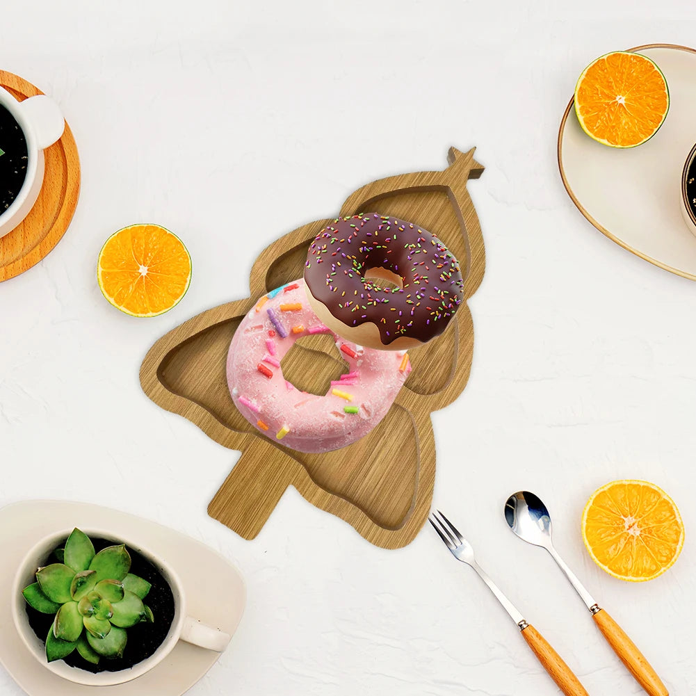 Wooden Serving Tray Santa Tree Shape Sushi Plate Charcuterie