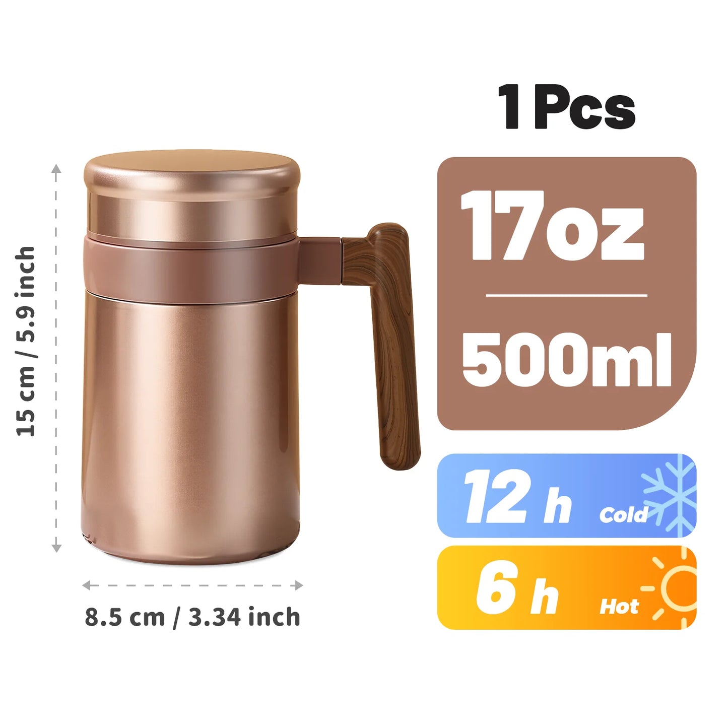17oz Vacuum Insulated  Coffee Mug  leak proof Lid, Double Wall