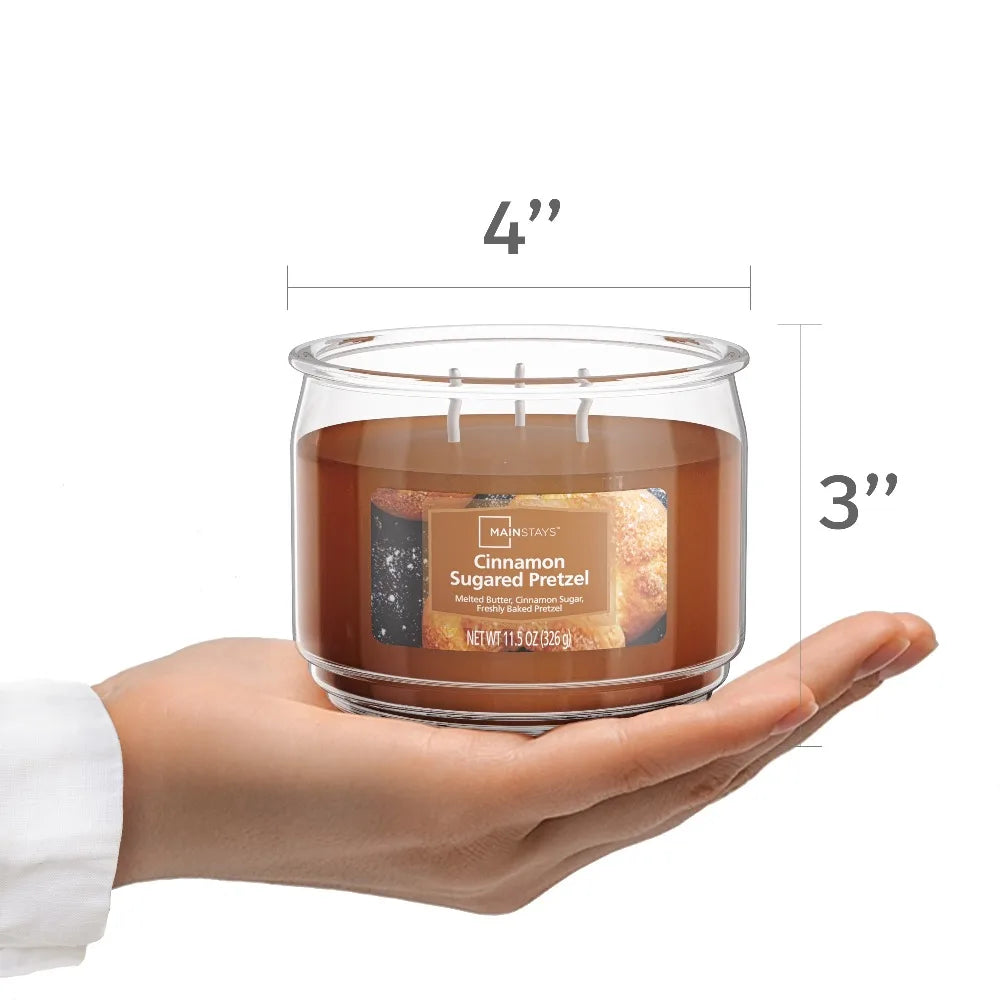 3 Wick Scented Glass Jar Candle Cinnamon Sugared Pretzel