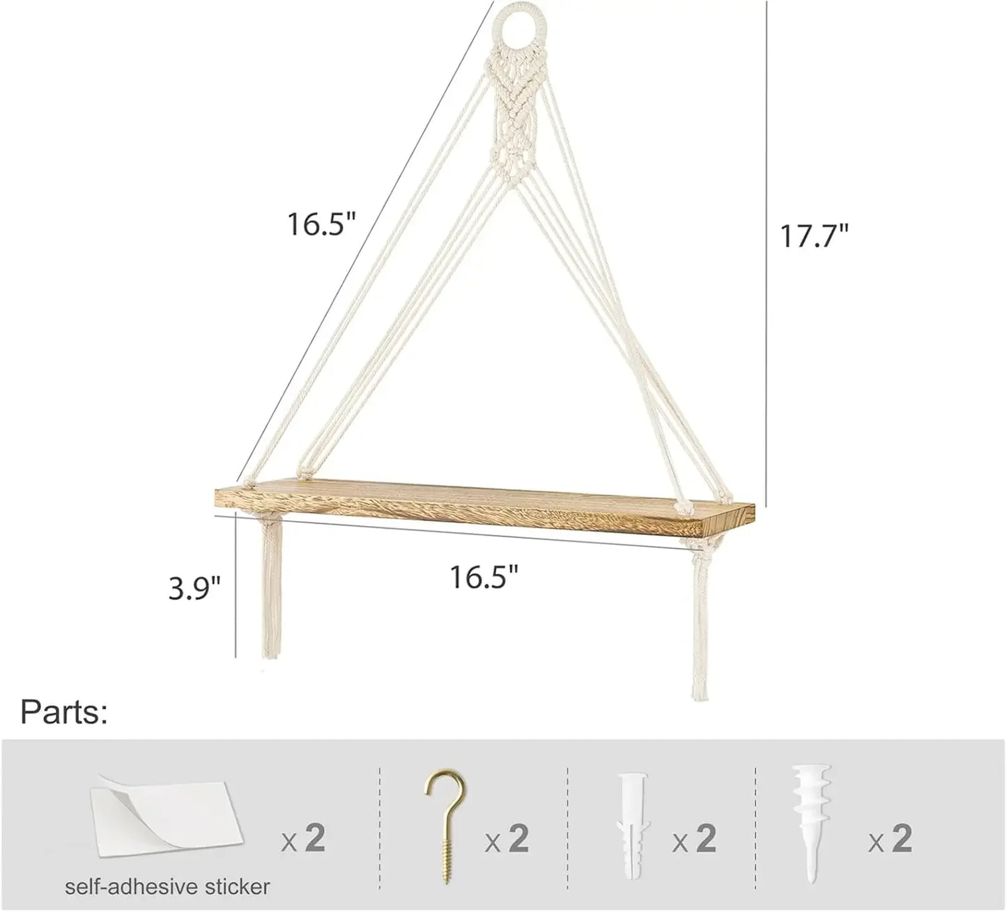 Artificial Ivy Macrame Hanging Shelves with Lights Set of 2