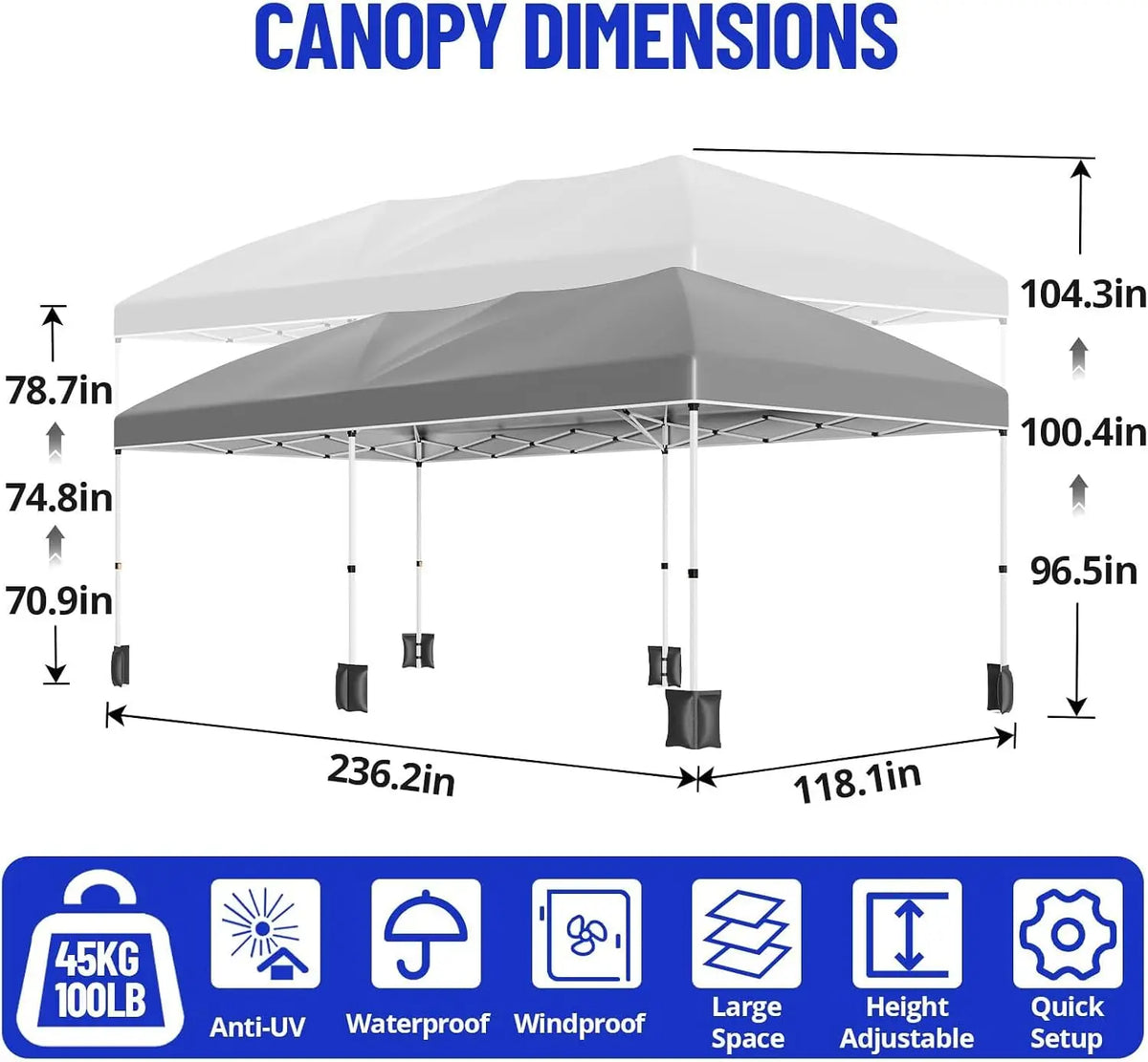 Heavy Duty 10x20 FT Pop Up Canopy Tent, with 6 Waterproof Sidewalls