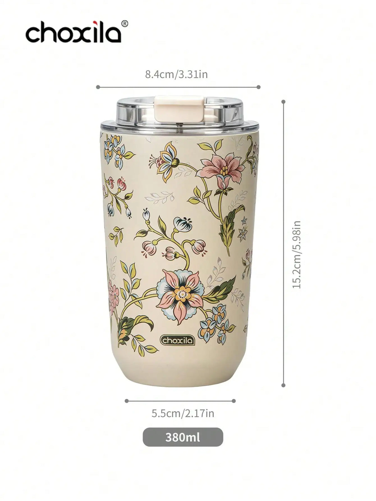 1pc Vintage Floral Print 380ml Stainless Steel Insulated Coffee Mug