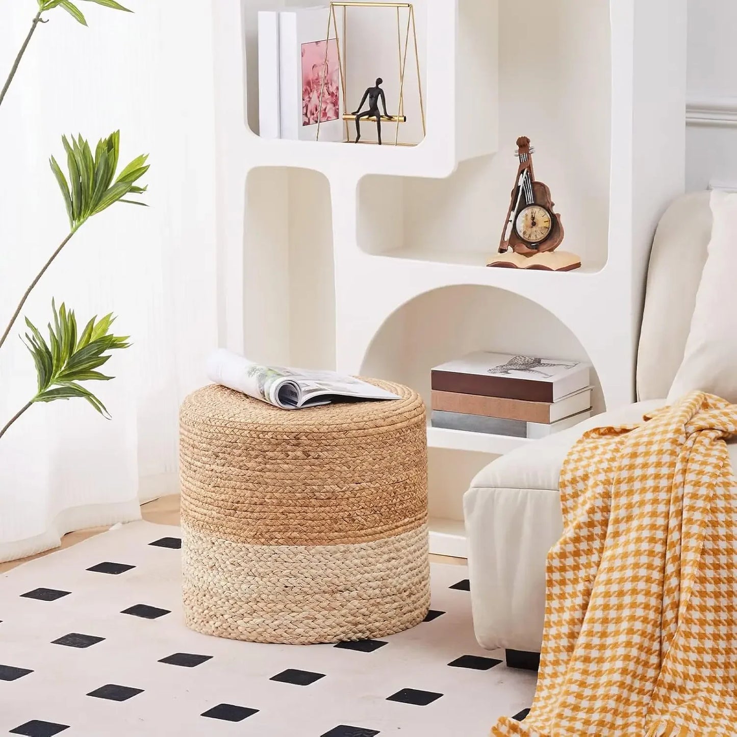 Round Pouf Ottoman Natural Seagrass Pouf Footrest
