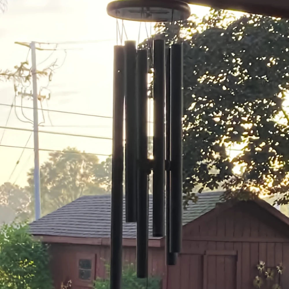 26 Inch Retro Black Wind Chime 6 Aluminum Tubes Deep Resonance Sound