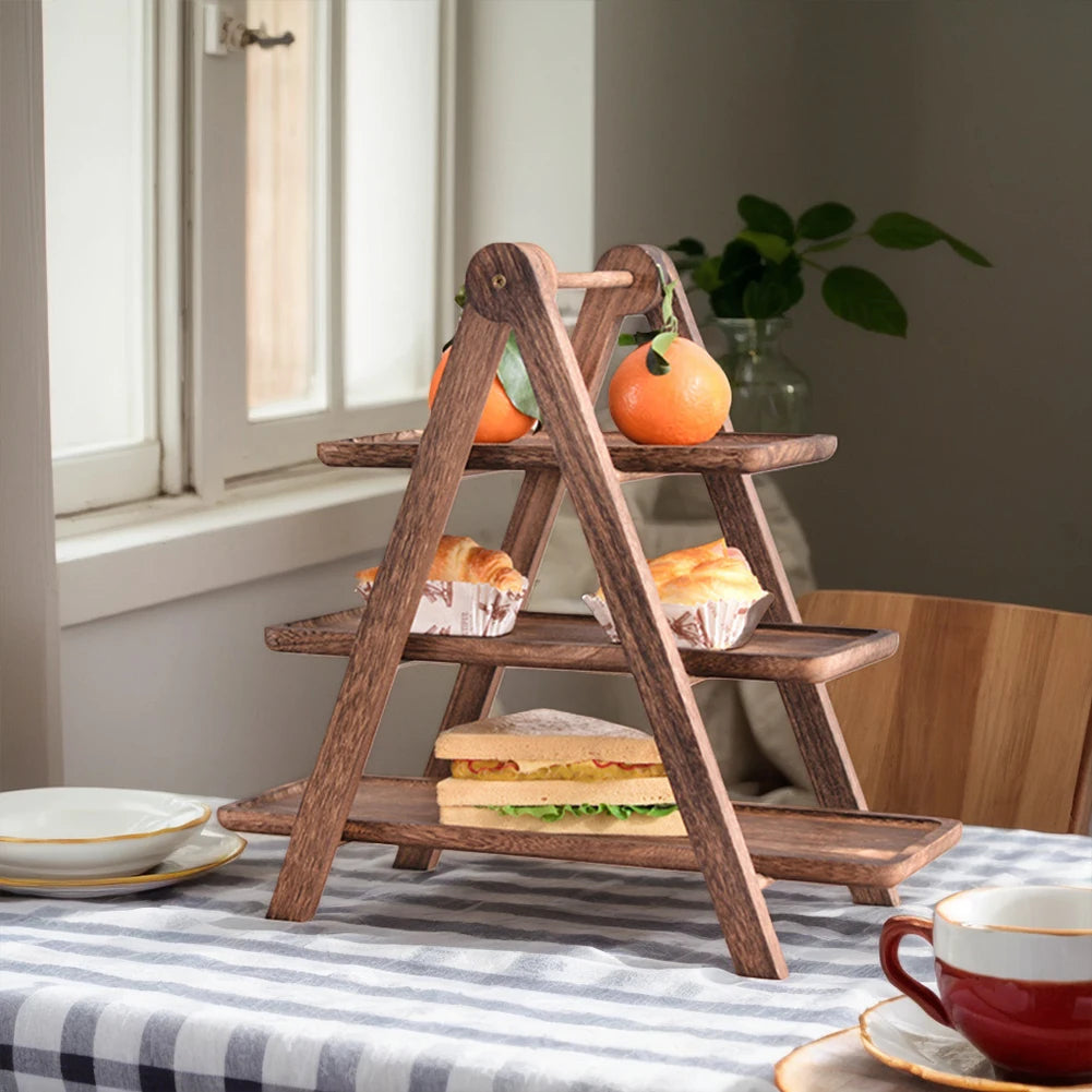 2Pcs Wooden Serving Platter 3 Tier