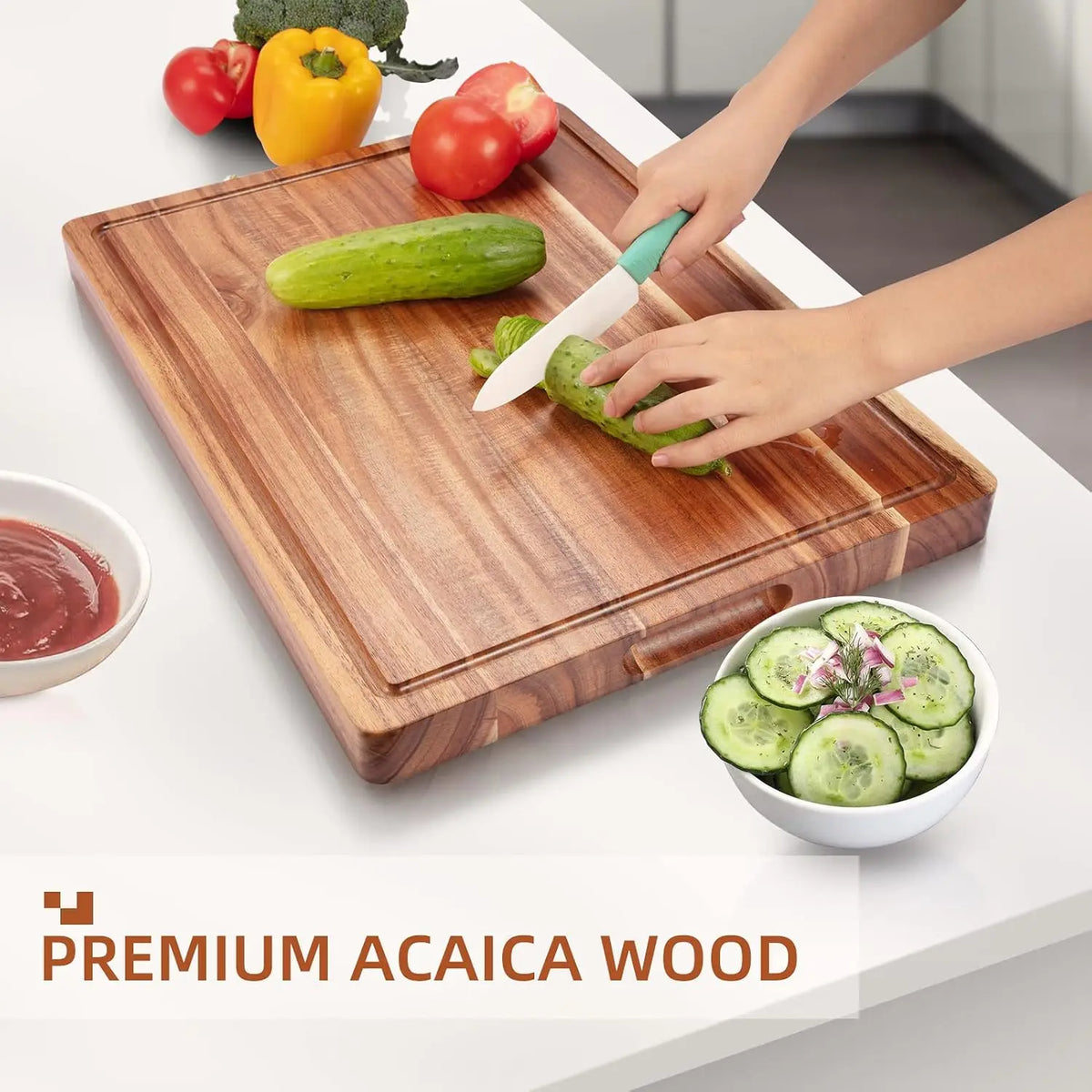 Acacia Wood Cutting Board,  with Juice Groove Thick Solid Wood