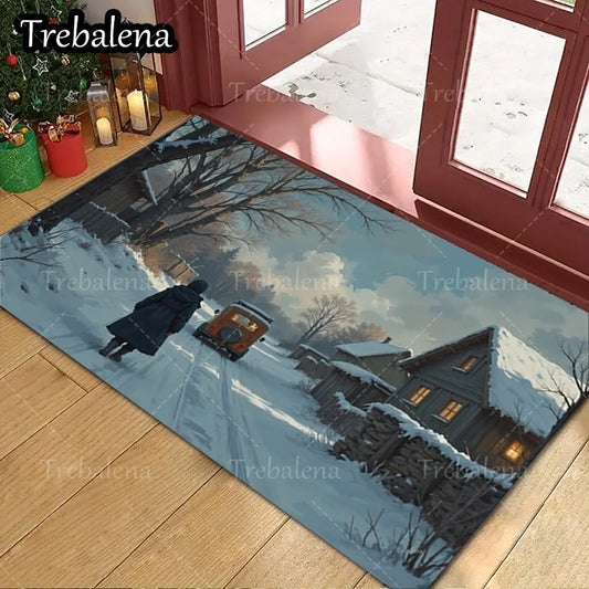 1pc Welcome Door Mat Winter Wonderland Doormat Snowy Village