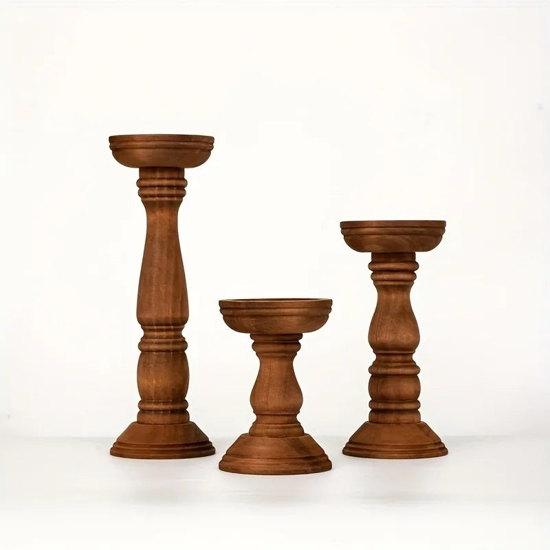 3pcs Rustic Farmhouse Wooden Candle Holders