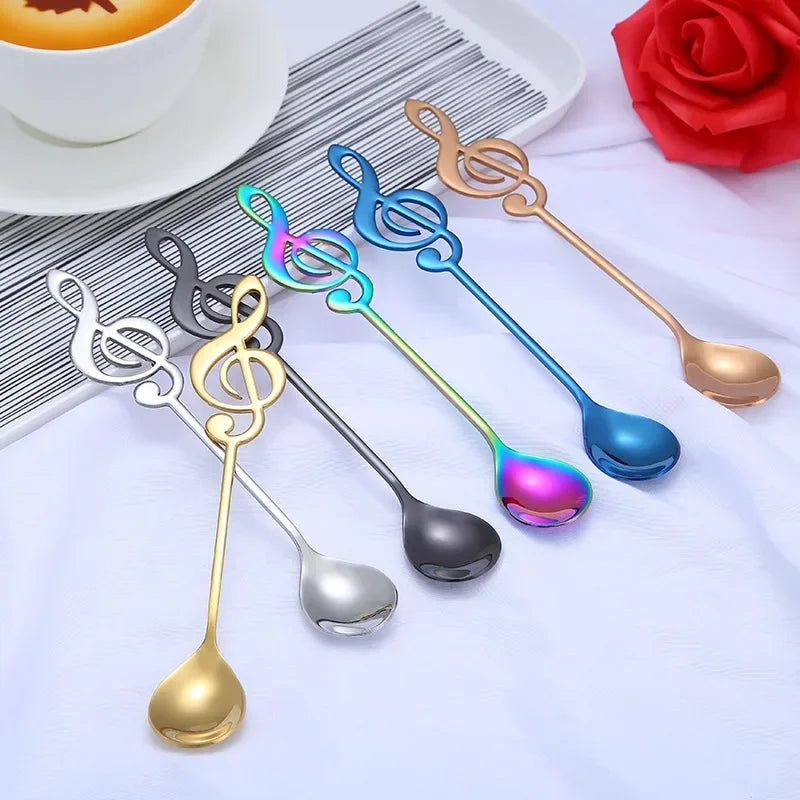 3/5/10pcs 304 Stainless Steel Musical Notes Coffee Spoon