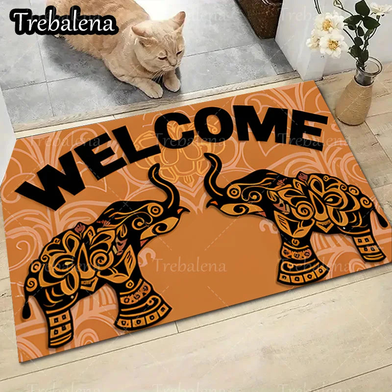 1pc Welcome Door Mat Elephant Tribal Design