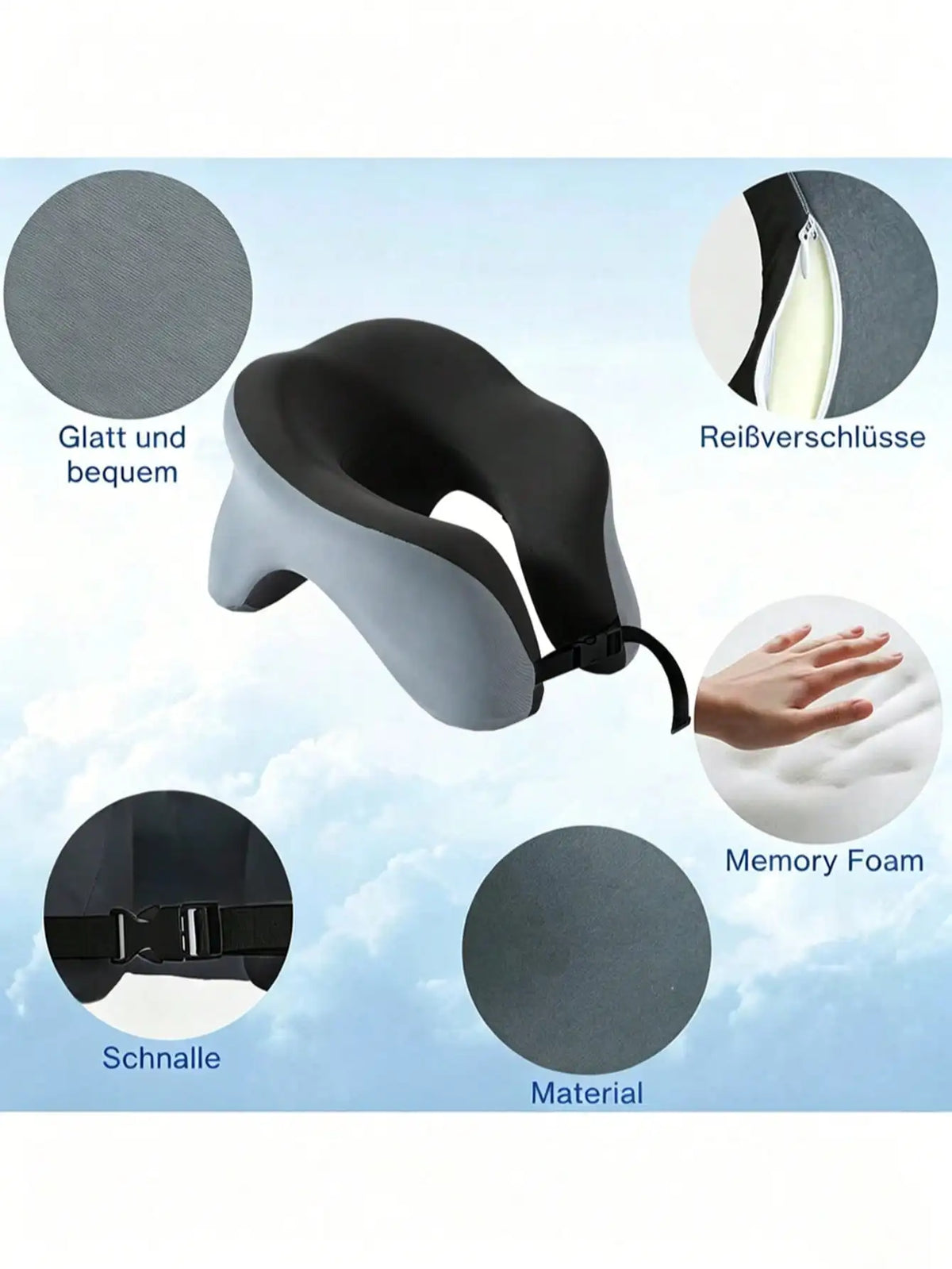 360° Head Support Memory Foam 2-In-1 Neck Pillow