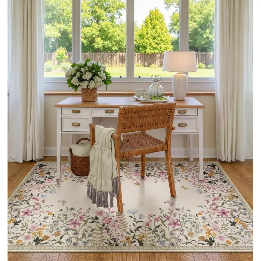Washable 4x6 Rug for Bedroom, Floral Print Area Rug NonSlip