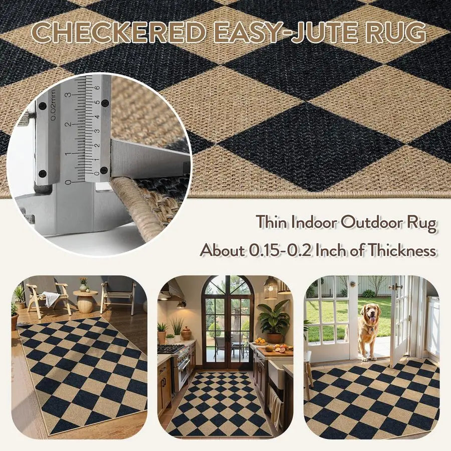 Checkered Easy Jute 3x5 Outdoor Patio Rug,