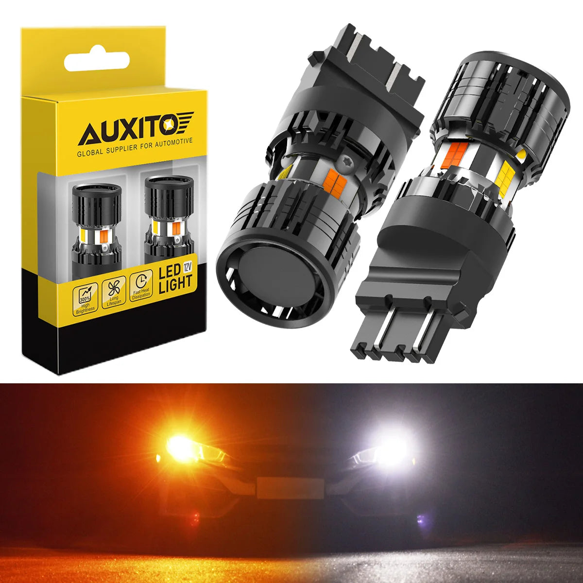 AUXITO 2Pcs Canbus T25 3156 3157 P27W P27/5W LED Bulb Dual Color