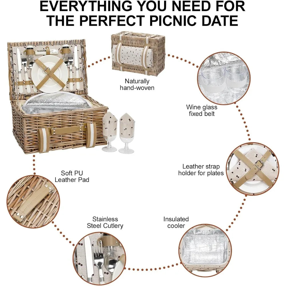 Willow Picnic Basket Set for 2 Persons Waterproof