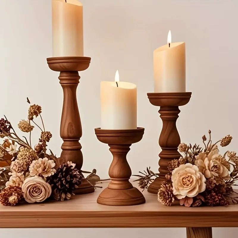 3pcs Rustic Farmhouse Wooden Candle Holders