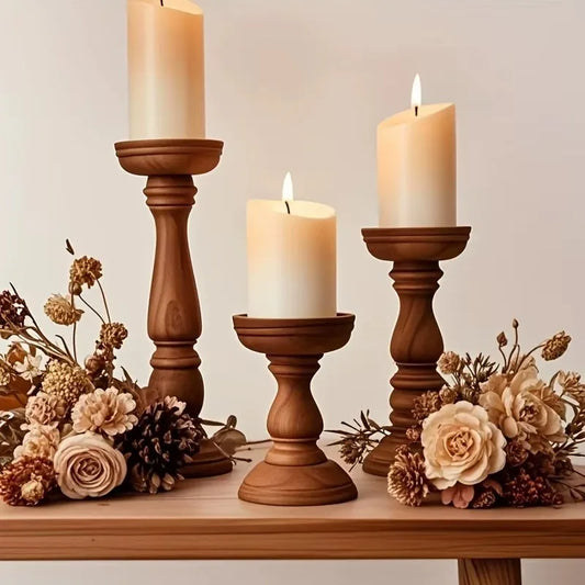 3pcs Rustic Farmhouse Wooden Candle Holders