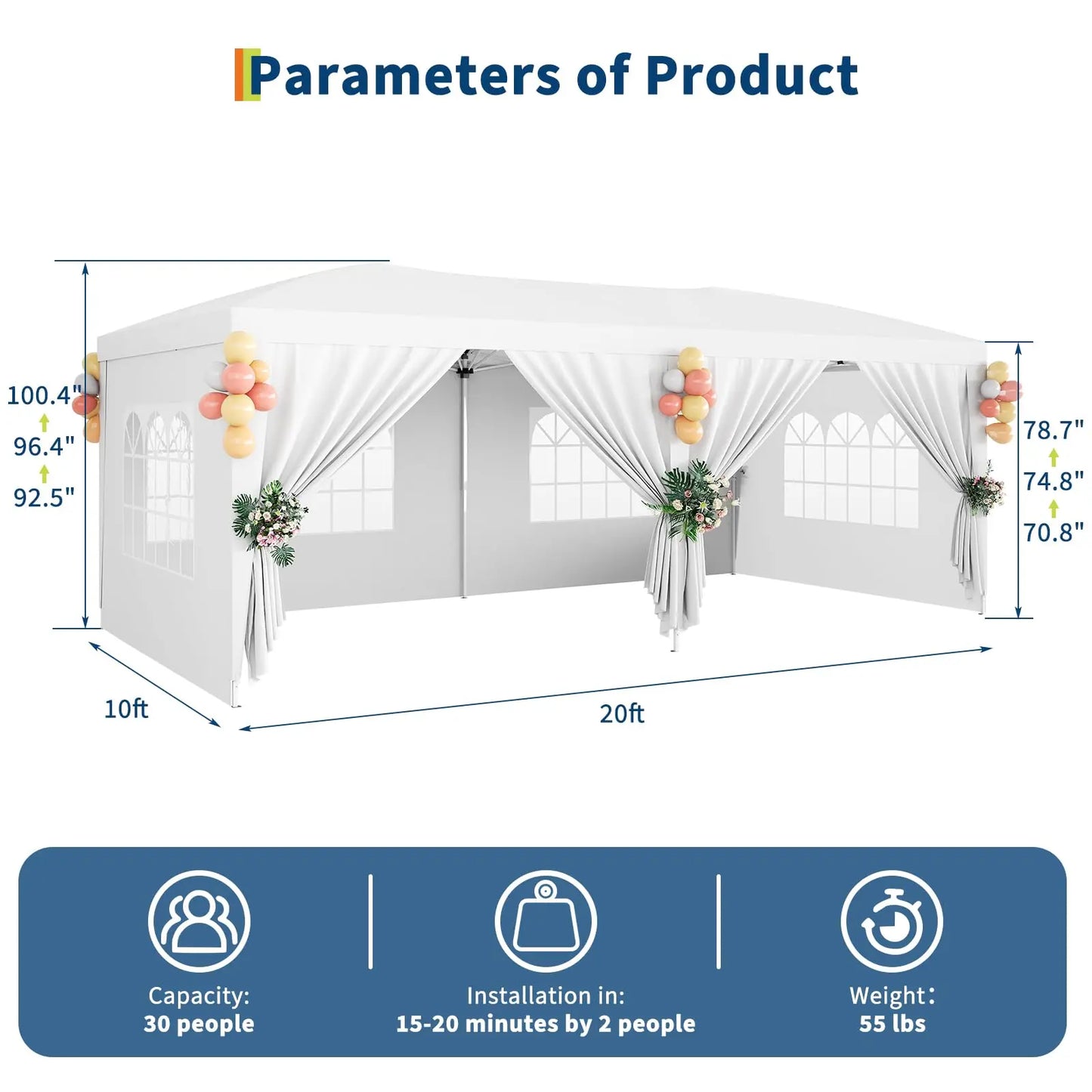10x20 FT Pop Up Canopy Tent, Heavy Duty Waterproof Shelter