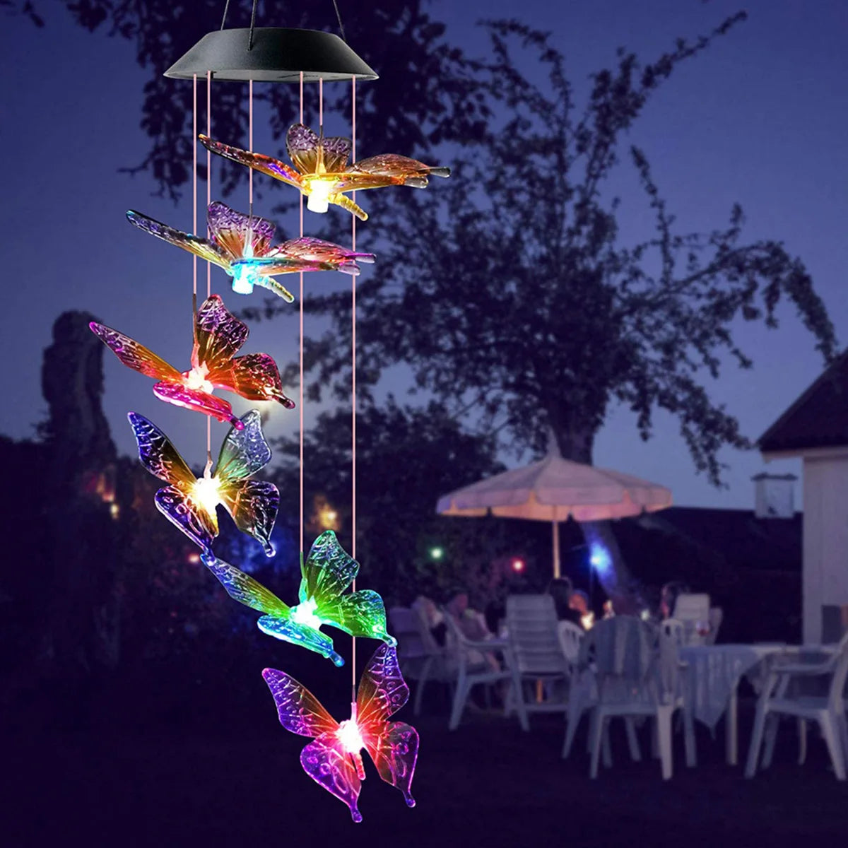 Solar Butterfly Wind Chimes, Color Changing Lights