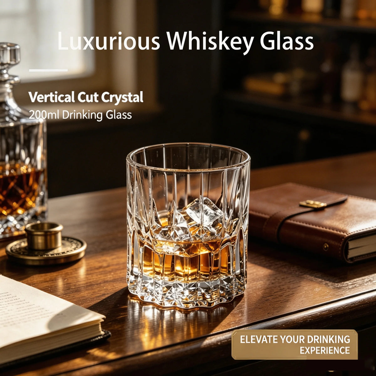 Vintage Transparent Crystal Whiskey Tumbler, Thick Bottom