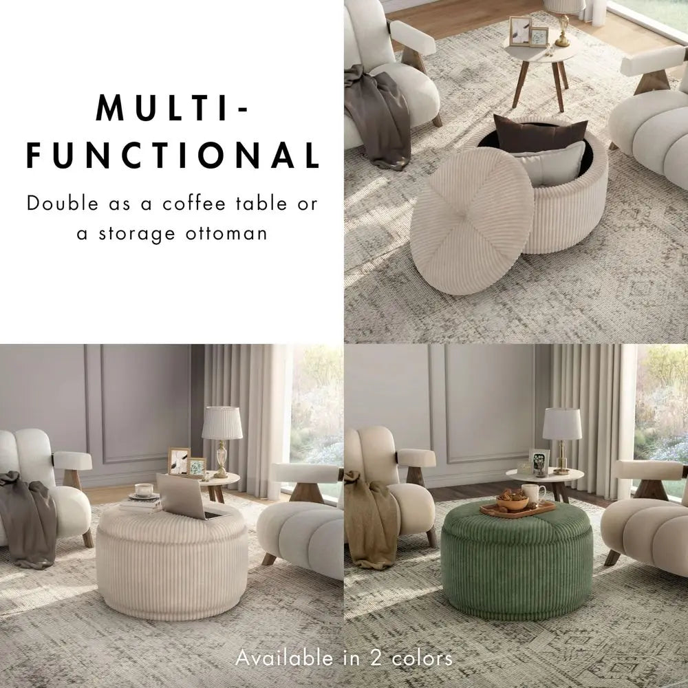Chenille 29inch Round Storage Ottoman with Flip Top