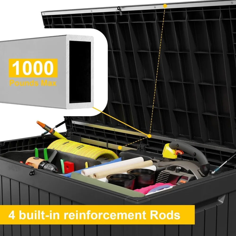 280 Gallon Resin Deck Box, Lockable Outdoor Storage