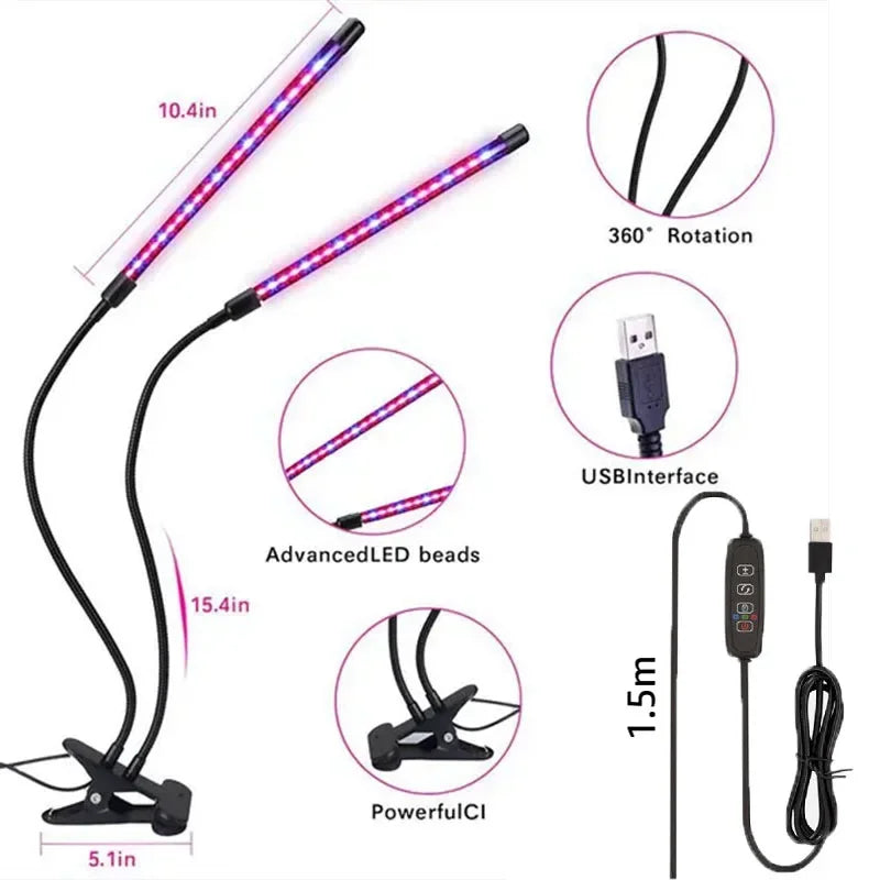 USB Plants Grow Lamp 1-4 Heads Full Spectrum