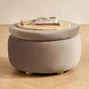 Luna Round Ottoman with Storage and Tray, Round Coffee Table