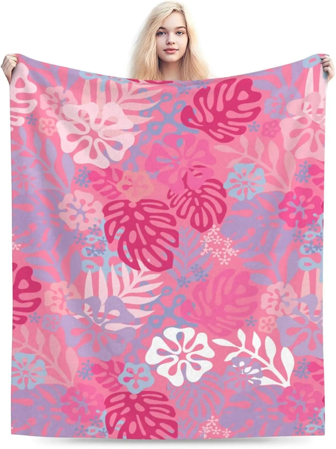 Pink Throw Blankets All Season Ultra Soft Warm Tropical Aloha Pattern Fleece Blanket
