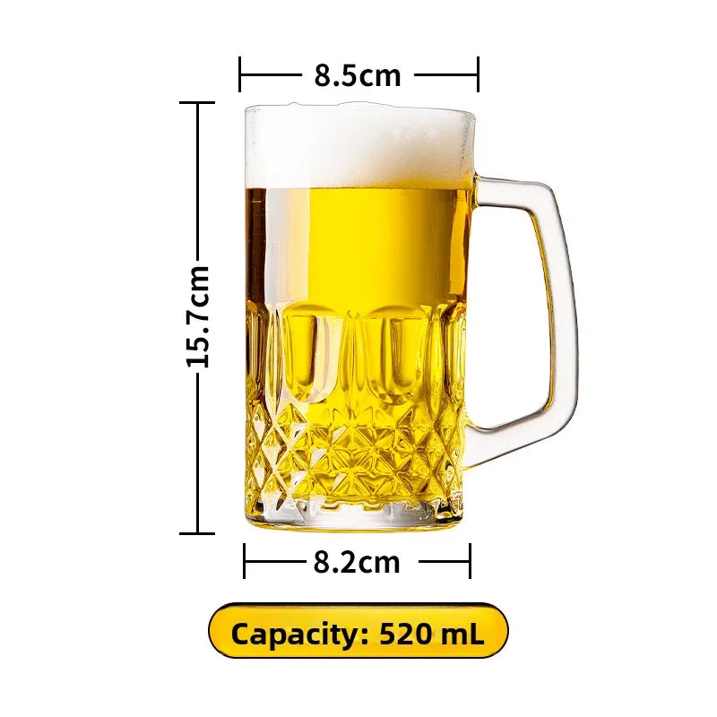 Large Capacity Beer Glass with Handle High End Glass Drinking Cup