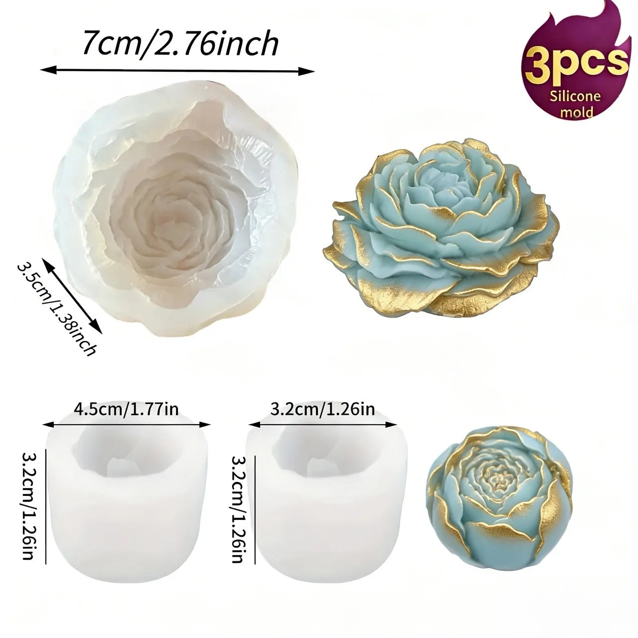 1 Piece 3D Elegant Rose Silicone Mold - Reusable Flexible Mold for Candles, Resin Art, Handmade Soap and Clay Making