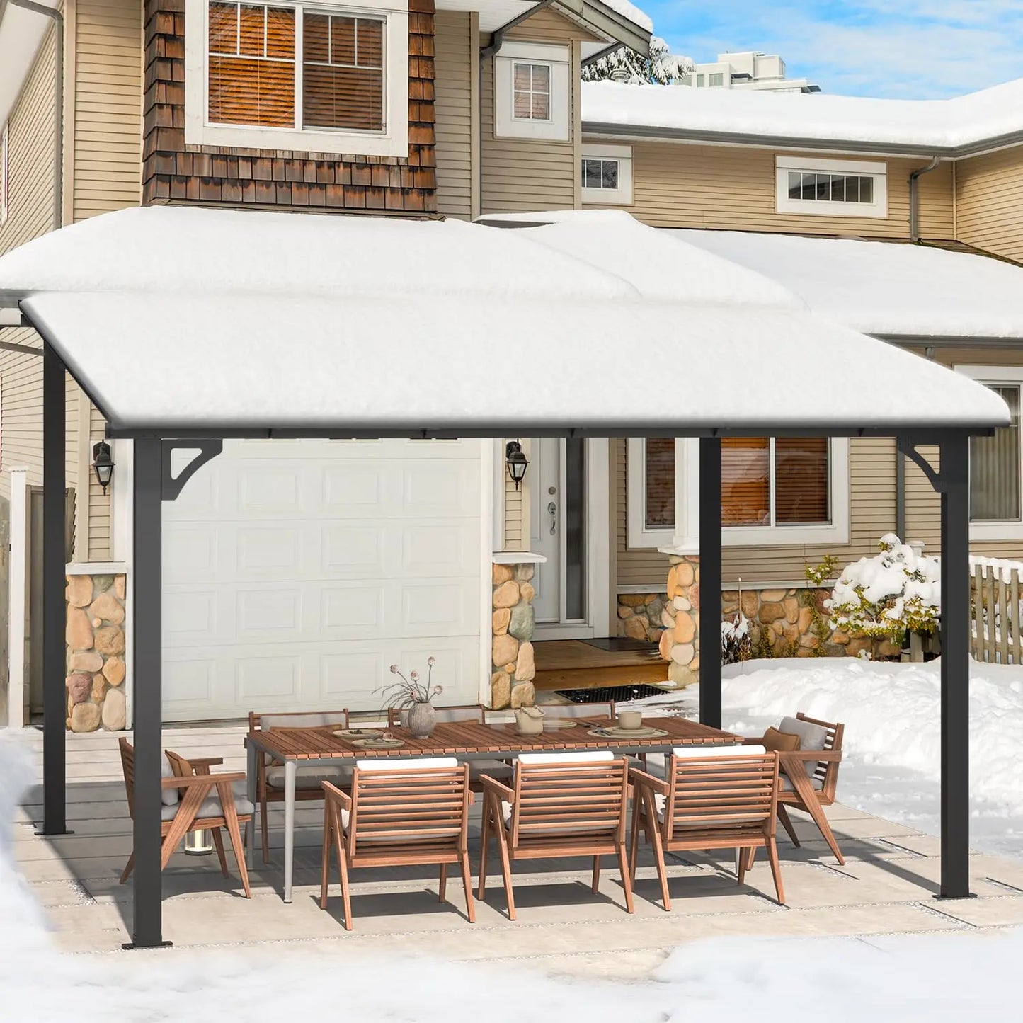 Wall Gazebo12’ x 10’, Hard Top  Pergola on Clearance