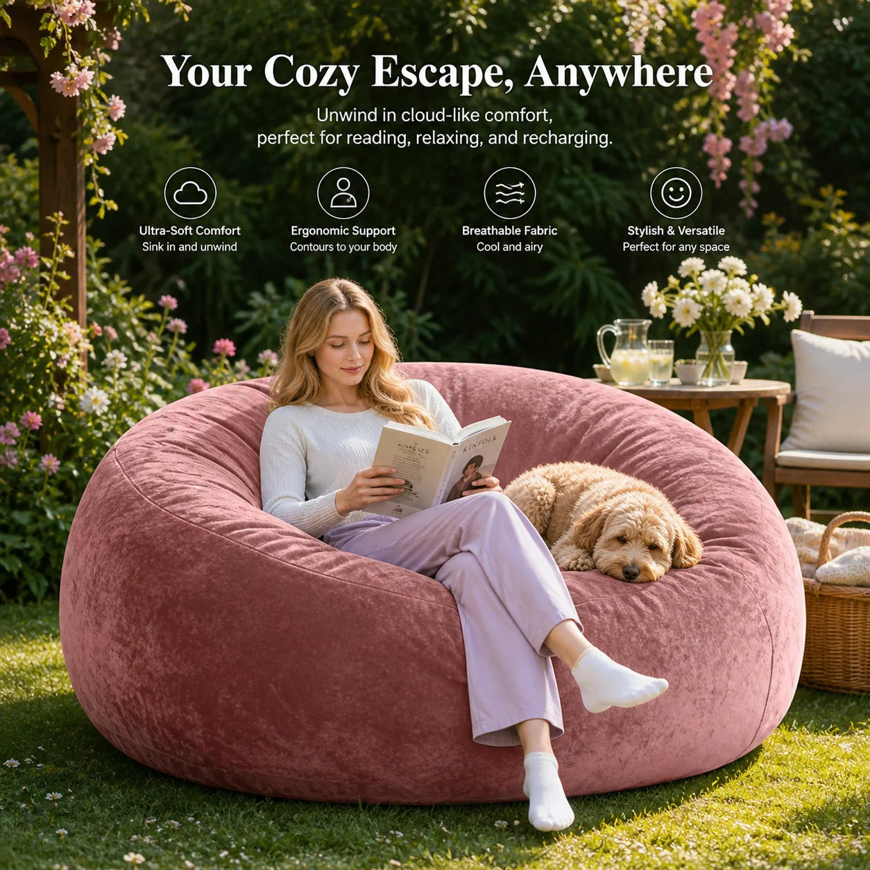 120CM×120CM×60CM, adult beanbag chair  memory foam chair,