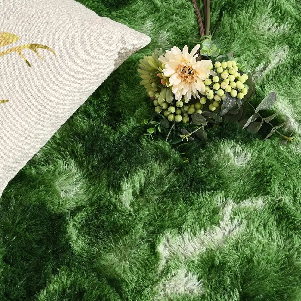 Fluffy Area Rugs  3X5 Ft Plush High Pile Dark Green