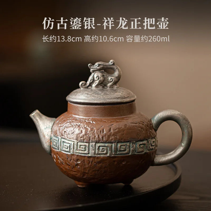 Antique Gilded Silver Lotus Ceramic Teapot