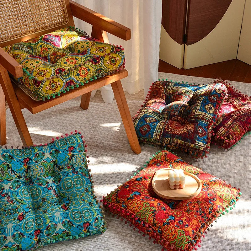 Bohemian Floor Cushion, Thick Linen Seat Mat