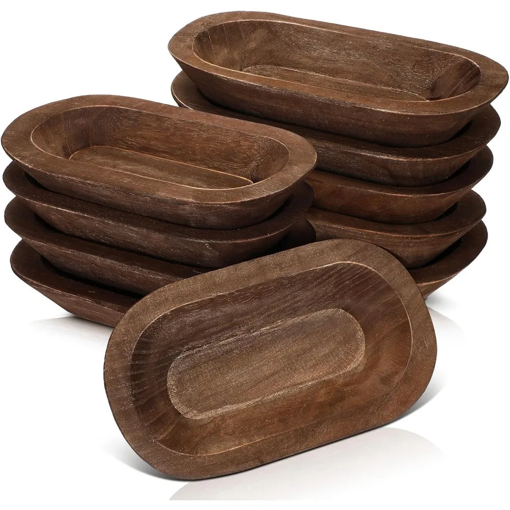 10 Pack Wooden Dough Bowls, 8.5 Inch Rustic Style