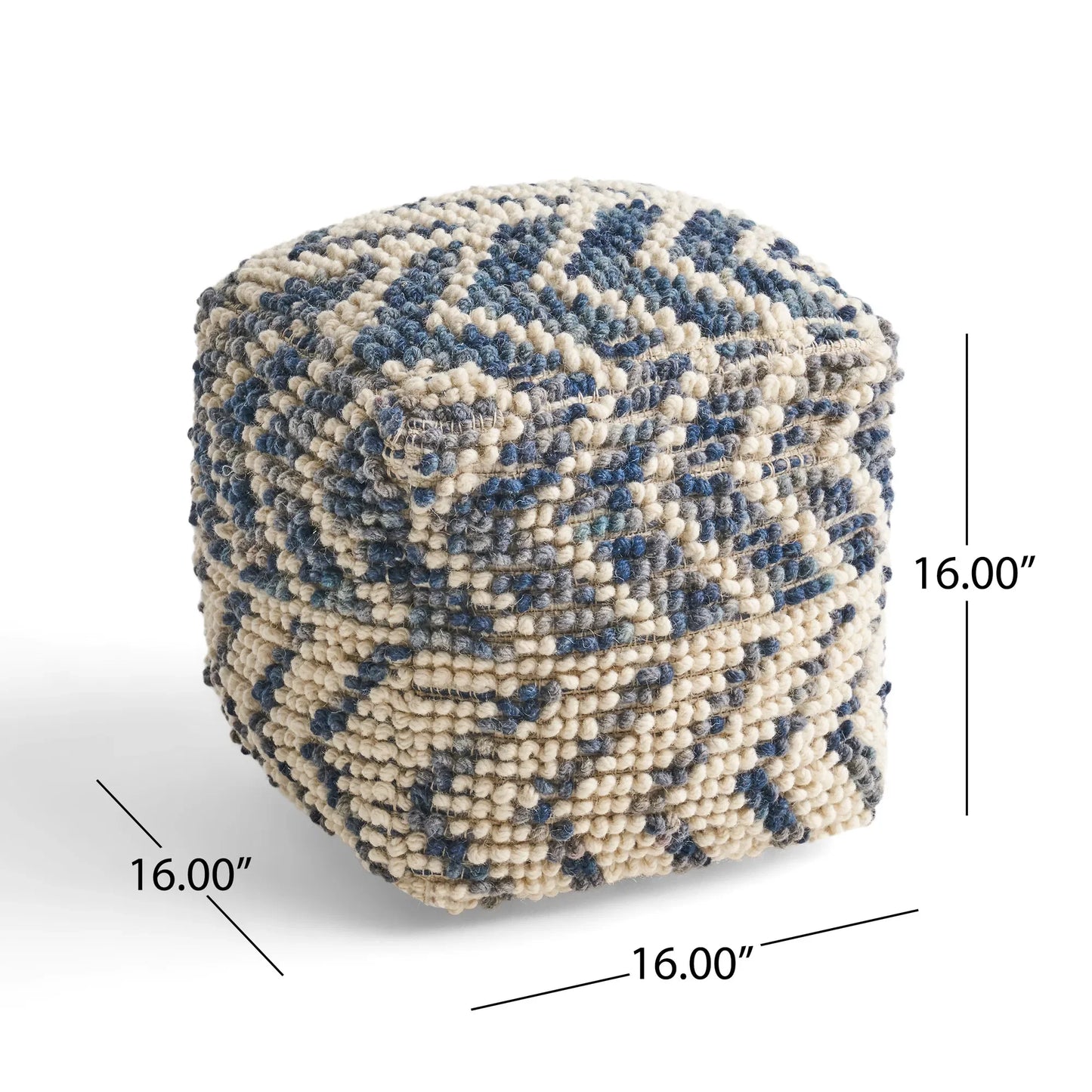 Alina Wool and Cotton Pouf Natural and Blue